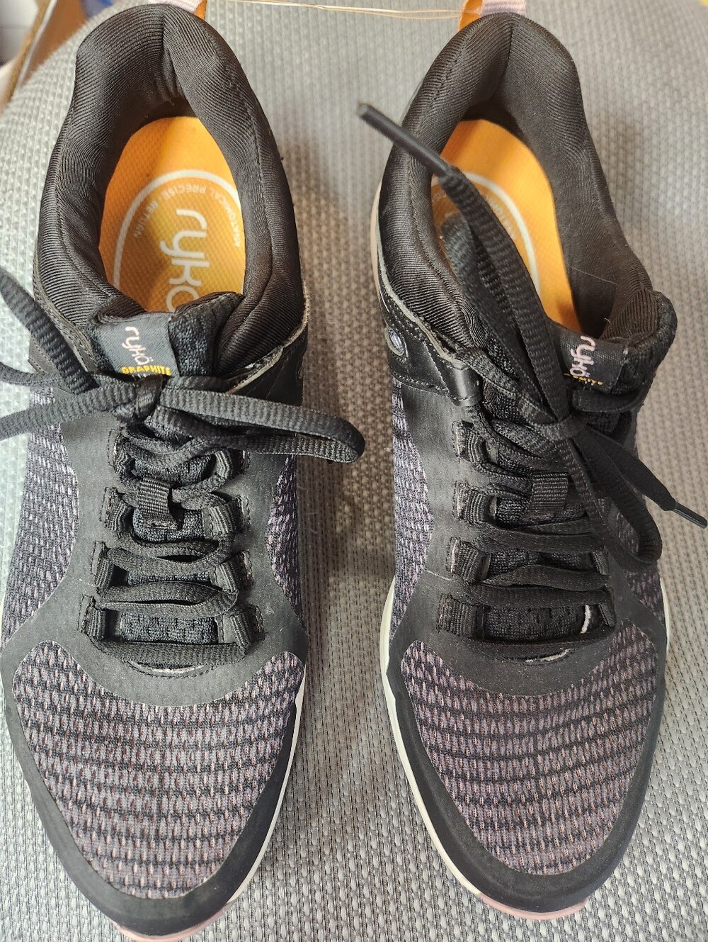 Ryka Womans 10 US. Black Sneakers with Orange Insoles